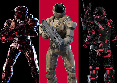 Three futuristic soldiers in armor