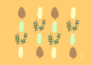 Pinecone, Cicada, and Olive Branch Pattern