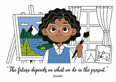 Cartoon artist with inspirational quote