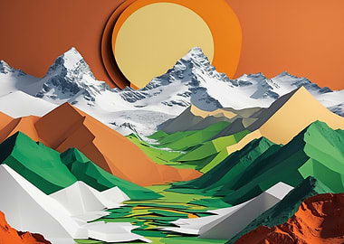 Abstract Mountain Landscape with Geometric Shapes