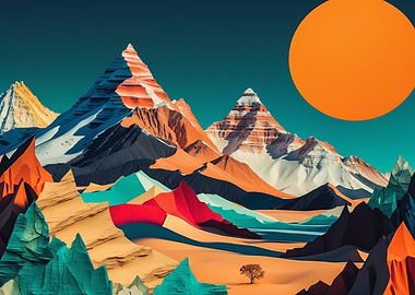 Colorful Mountain Landscape with Sun