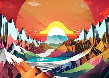 Colorful Mountain Landscape with Rising Sun