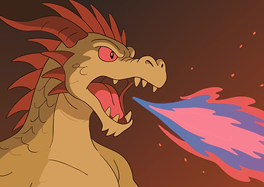 Cartoon Dragon Breathing Pink and Blue Fire