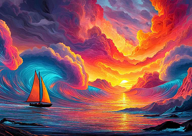 Sailboat Sunset Colorful Clouds