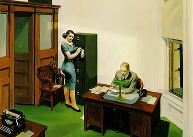 Vintage Office Scene with Man and Woman