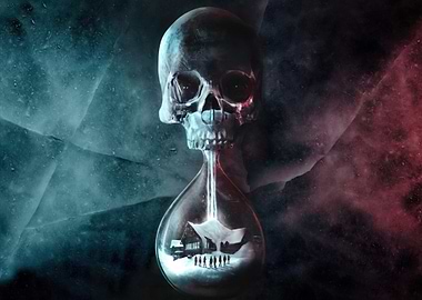 Skull Hourglass with Winter Scene
