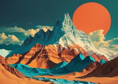 Colorful Mountain Landscape with Sun