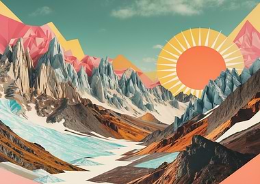 Abstract Mountain Landscape with Geometric Shapes