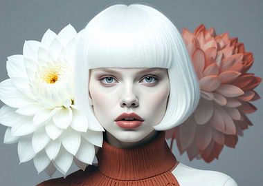 Woman with White Hair and Flowers