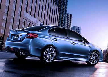 Blue Subaru WRX S4 in Cityscape