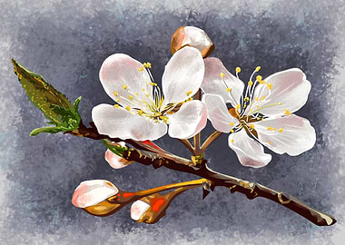 White Blossoms on Branch Painting