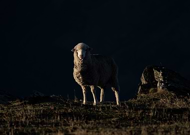 Sheep in a Field at Dusk