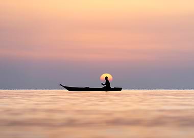 Silhouette of boat at sunset in Zanzibar