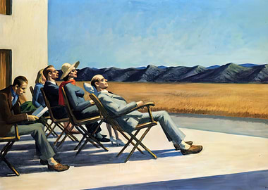 People Sunbathing in Desert Landscape Painting