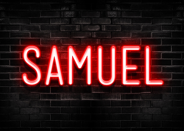 Samuel Neon Sign on Brick Wall