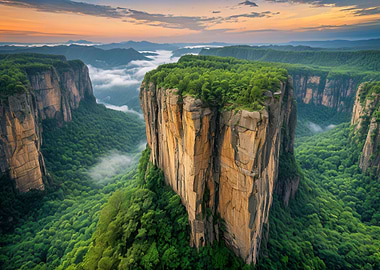 Majestic Cliffs in Forest Landscape Nature