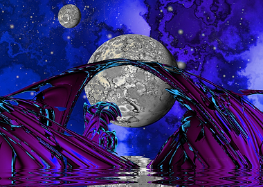 'Moonrise on Xerxia' Surreal Space Landscape