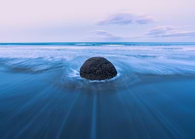 Moeraki Boulder in Ocean at Dusk