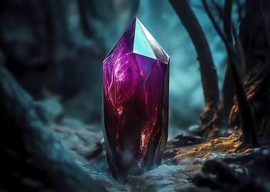 Mystical Purple Crystal in Dark Forest