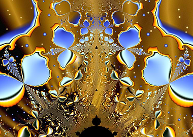 'Molten Butterfly Storm' Fractal Art in Gold and Blue