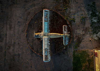Aerial View of Abandoned Biplane