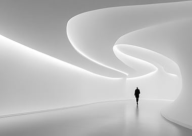 Monochrome Futuristic Architecture with Figure