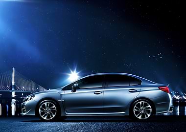 Silver Subaru WRX at Night