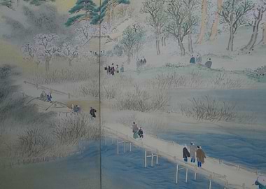 Japanese Landscape Painting with People