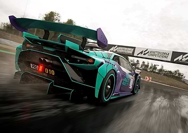 Racing Car on Wet Track