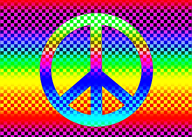 Neon Peace Sign Checkerboard