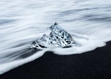 Ice Diamond on Black Sand Beach