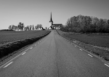 Road to Church in Black and White