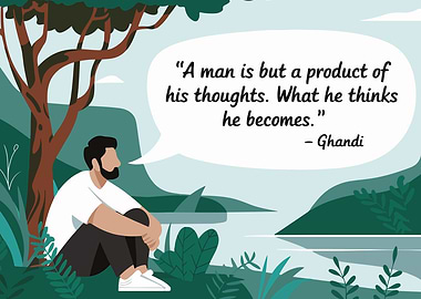 Man Thinking by Lake with Quote