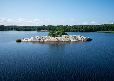 Rocky Island in a Lake