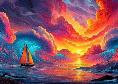 Sailboat Sunset Colorful Clouds