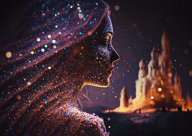Sparkling Woman with Castle Background
