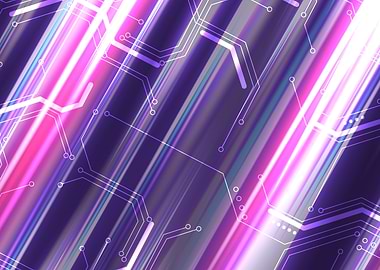 Abstract Circuit Board with Neon Lights