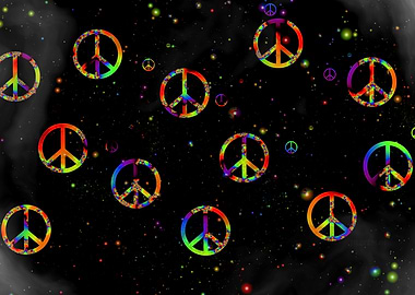 Rainbow Fractal Peace Symbols in Space