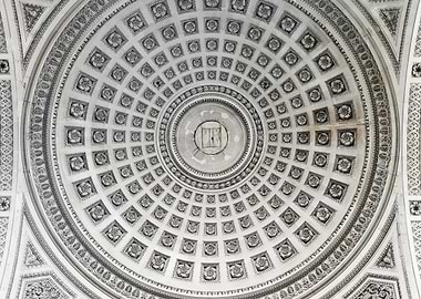 Interior design of the ornate dome of the Pantheon in Paris.