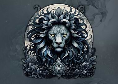 Lion Portrait with Floral Ornament