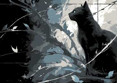 Black Cat with Blue Eyes Art