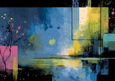 Abstract Painting with Floral Accent