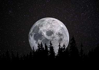 Full Moon Night Forest View