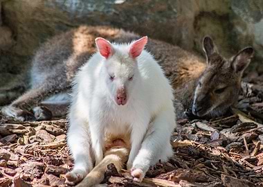 Albino Wallaby with Mother