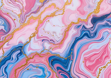 Pink and Blue Marble with Gold