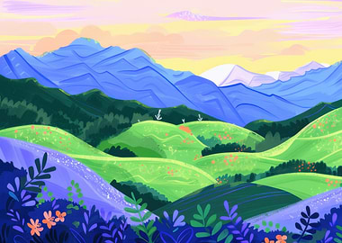 Rolling Hills Landscape Illustration