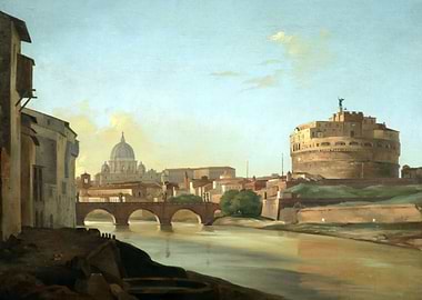 Rome cityscape painting with Castel Sant'Angelo