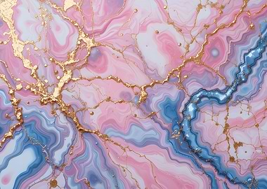 Pink, Blue, and Gold Abstract Marble