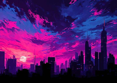 Vibrant Cityscape at Sunset