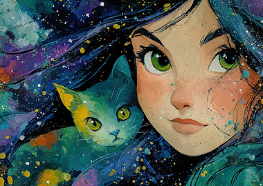 Girl Cat Cosmic